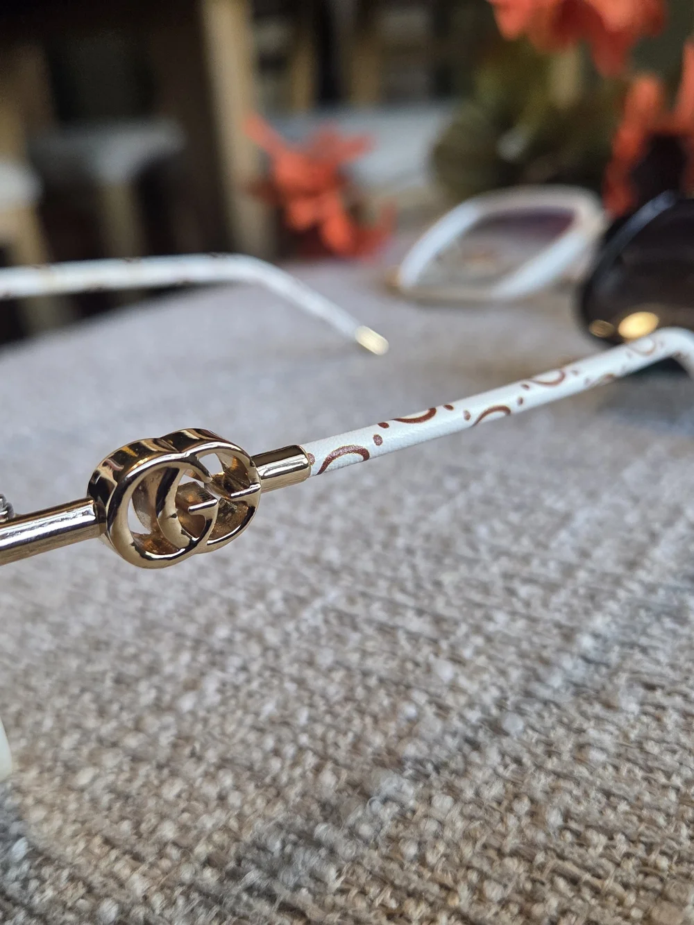 Women's White Sunglasses with Gold Accents